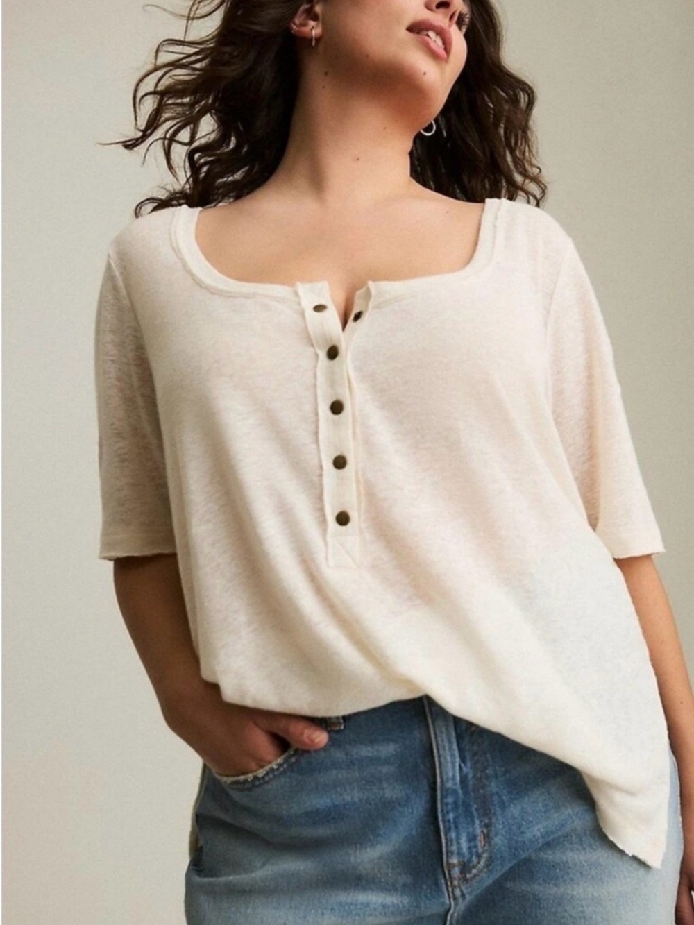 NWT Torrid Festi Relaxed Linen Henley - Whisper White